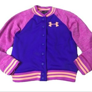 UNDER ARMOUR Girls size Y SMALL GOLD GEAR BOMBER JACKET EUC